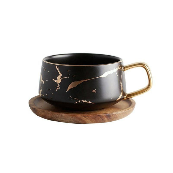 Don Massimo Marbled Coffee Cup with Wooden Saucer (Black) (Pack of Ten) | From Don Massimo Coffee | Free Shipping On All Orders
